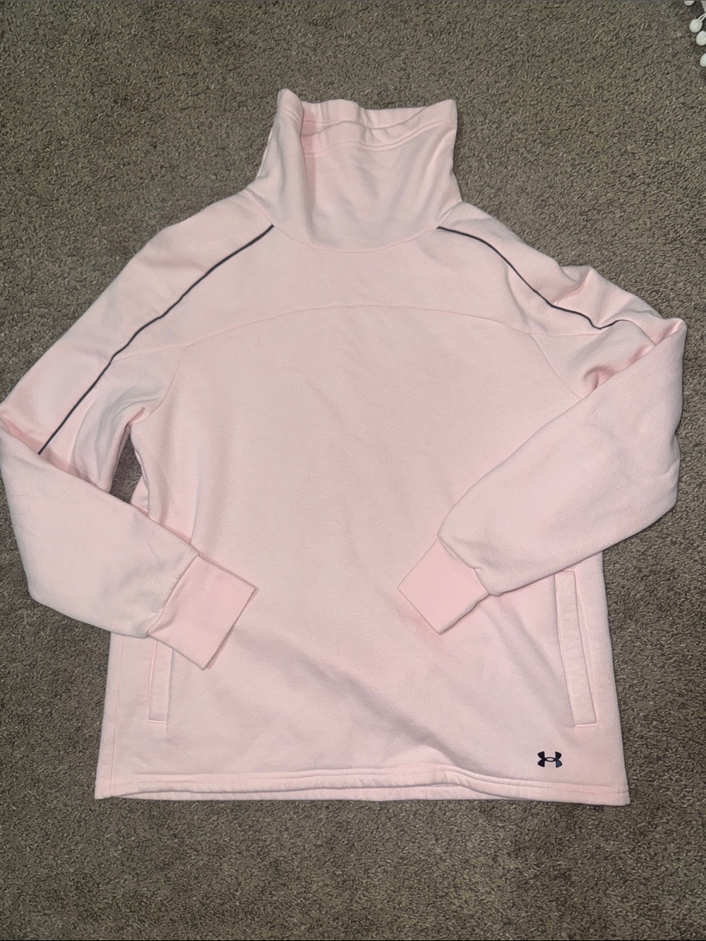 Under Armour Light Pink Funnel-Neck Pullover with Black Piping